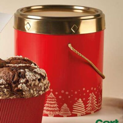 CAJA PANETTONE ACADEMY BOX ROJA 220x210mm IMPRESIÓN ABETOS 25uds.